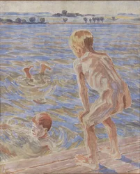 Badende drenge. Fåborg Fjord