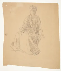 Kunstnerens hustru (Fru Elise P. H.) siddende. Studie til maleriet: Faaborgmuseets Indvielse (1910-11)