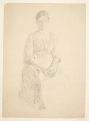 Kunstnerens hustru sidder model til portræt af fru Thora Karl Madsen til maleriet: Faaborgmuseets Indvielse (1910-11)