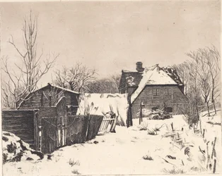 Vinterlandskab med hus