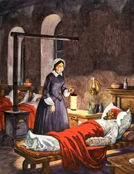 Florence nightingale. Damen med lampen besøger de syge soldater på hospitalet