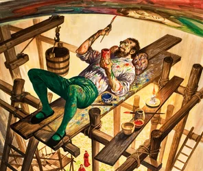 Michelangelo maler loftet i Det Sixtinske Kapel i Rom