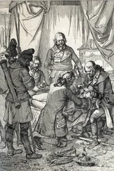 Kosciuszko-opstand: Polske hjerter Tadeusz Kosciuszko (1746-1817) såret i slaget ved Maciejowice mod russerne