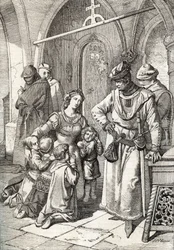 Mordet på den adelige dame Inês de Castro (1320-1355), den anden hustru til Peter I (Pedro I) af Portugal, i klostret Santa Clara de Coimbra, Portugal, 1355
