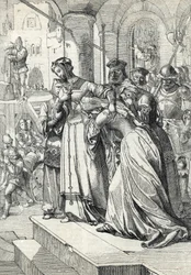 Henrettelsen af Lady Jane Grey (Jeanne Grey) (1537-1554). Jane Grey blev henrettet i 1554 i Tower of London. Fjertegning fra Anton Zieglers „Historische Memorabilian des In- und Auslandes“