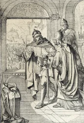 De første medlemmer af Habsburg-dynastiet Radbot og Eveque Werner på tidspunktet for opførelsen af Habsburg-huset i Aargau, Schweiz
