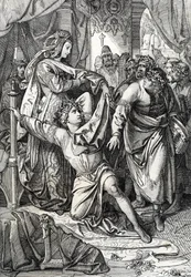 Den poetiske konkurrence på slottet Wartburg i Tyskland i 1207: Minnesangerne konkurrerer i poetiske spil, troubaduren Henri d