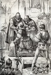Halvfemsårskrigen (eller Hollands oprør) (1568-1648): dekollering af Lamoral, greve af Egmont, prins af Gavre (1522-1568), hollandsk politiker - Han blev fordømt inden for rammerne af urolighedernes råd ( eller Blodrådet) oprettet af
