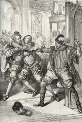 Otteårskrigen (1568-1648): Mordet på Vilhelm af Oranien, kaldet Vilhelm den Tavse (1533-1584), den 10/07/1584 af Balthazar Gérard under Otteårskrigen