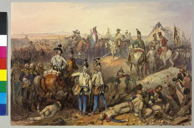 Første koalitionskrig. 18.3.1793: Karl slaget ved Neerwinden 1793 (akvarel)