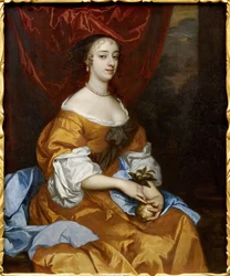 Barok: Portræt af Margaret Hughes (Peg Hughes eller Margaret Hewes) (ca. 1630-1719) af Lely, Sir Peter (1618-1680). Olie på lærred