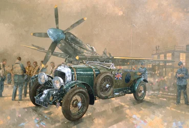Bentley og Spitfire (olie på lærred)