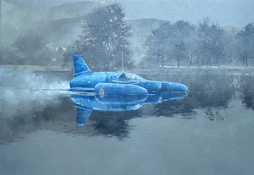 Donald Campbell og Bluebird (olie på lærred)
