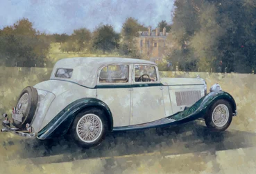 The Green and White Bentley at Althorp (olie på lærred)