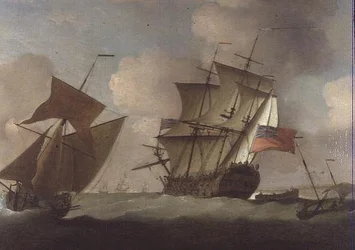 En tredjerangs slutter sig til hendes eskadron ud for Elizabeth Castle, Jersey