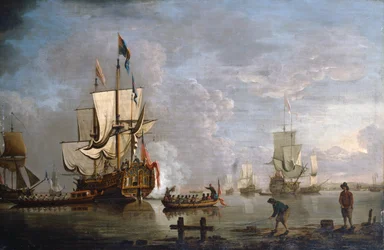 The Morning Gun: HMS Peregrine off Rochester (olie på lærred)