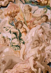 flamsk gobelin. Serien Eukaristiens triumf. Kirkens triumf (El Triunfo de la Iglesia). Ottende gobelin i serien. Model Peter Paul Rubens. 1626-1628. Fremstilling Jan II Raes, Bruxelles