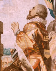 flamsk gobelin. Serien Eukaristiens triumf. De borgerlige rækker i tilbedelse (Las jerarquías civiles en adoración). Sekstende gobelin i serien. Model Peter Paul Rubens. 1626-1628. Fremstilling Jan II Raes, Jacques Fobert og Jan Vervoert, Bruxelles