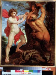 Apollo og Marsyas. Peinture de Pierre Paul (Pierre-Paul) Rubens (ou Peter Paul eller Petrus Paulus) (1577-1640). Olie på træ, 57 x 48 cm. flamsk kunst, barokkunst. Far Eastern Art Museum, Khabarovsk.