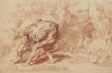 Hercules Strangling the Nemean Lion, ca. 1620 (rødt, gult og sort kridt, pensel og rødt blæk og gouache på papir)