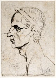 Julius Cæsar, efter ti tegninger af otte af de første tolv kejsere, efter Giovanni da Cavinos medaljer (pen og blæk på papir)