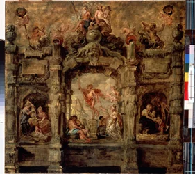 Merkur bevæger sig væk. Maleri af Peter Paul (Pierre-Paul) Rubens (eller Peter Paul eller Petrus Paulus) (1577-1640). Olie på træ, 76 x 79 cm