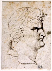 Nero, fra ti tegninger af otte af de første tolv Cæsarer, efter Giovanni da Cavinos medaljer (pen og blæk på papir)