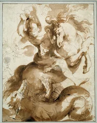 Saint George dræber dragen. Tegning af Pierre Paul (Pierre-Paul) Rubens (eller Peter Paul eller Petrus Paulus) (1577-1640) Ec. Flam.