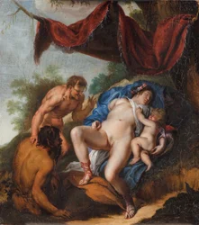 Sovende Venus med Amor overvåget af satyrer