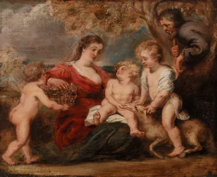 Den hellige familie med Johannes Døberen og en engel