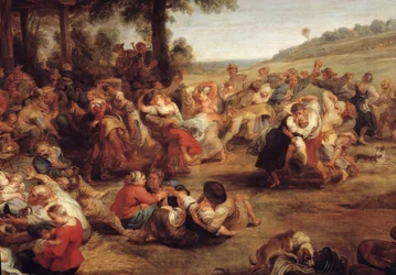 Messen eller brylluppet i landsbyen Detalje, der repræsenterer landsfesten. Maleri af Pierre Paul (Pierre-Paul) Rubens (eller Peter Paul eller Petrus Paulus) (1577-1640), flamsk skole