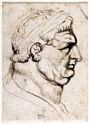 Vitellius, fra ti tegninger af otte af de første tolv Cæsarer, efter Giovanni da Cavinos medaljer (pen og blæk på papir)