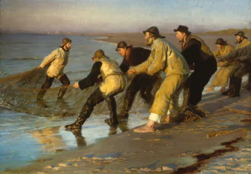 Fiskere trækker net på Skagen Strand