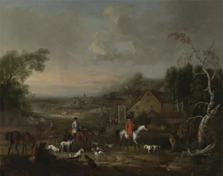 Pastor Jemmet Browne ved et møde mellem rævehunde, ca. 1730 (olie på lærred)