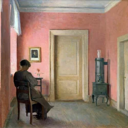 Kvinde sidder i et interiør, 1915