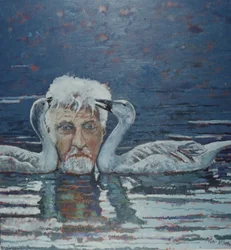 Conrad Lorenz med gæslinger, 2000 (olie på lærred)