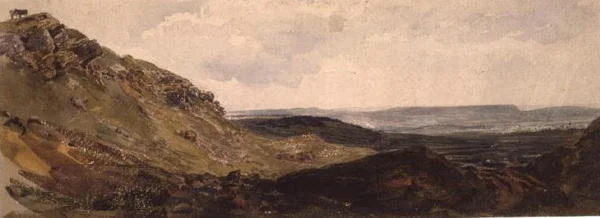 PD.128-1950 Middleham i Wensleydale (akvarel og sort kridt på papir)
