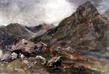 The Bowder Stone, Borrowdale (akvarel på papir)