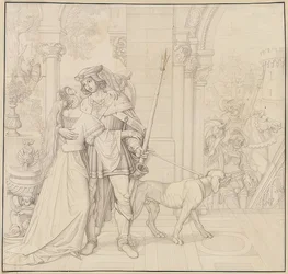 Syv tegninger på Nibelungerne: 4. Siegfried gjorde sig klar til jagten. 1812-17