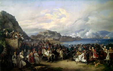 Prins Otton (1815-1867) søn af Louis I af Baviere debarque i Nafplio den 6/02/1833 og bliver konge af Grækenland Maleri af Peter von Hess (1792-1871) (ec.all.) 1835 Søn. 2,73 X 4,16 m München. Neue Pinakothek.