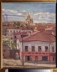 Udsigt over Moskva. Maleri af Pyotr Ivanovich Petrovichev (Piotr Petrovichev) (1874-1947), olie på lærred, omkring 1900. Russisk kunst, 20. århundrede. Statens Kunstmuseum for Republikken Karelen, Petrozavodsk (Rusland).
