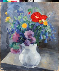 Fleurs (Blomster) - Maleri af Pyotr (Piotr, Petr) Savvich Utkin (Utkin) (1877-1934), tempera på lærred