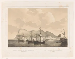 Erobring af Gibraltar Erobringen af ​​Gibraltar af den anglo-hollandske flåde 3. august 1704 / La prize de Gibraltar par un flotte Anglo-Neerlandaise (titel på objektet)