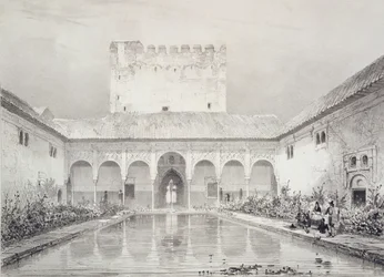 Pool og springvand i gården til Alberca, Alhambra, plade 21 fra 