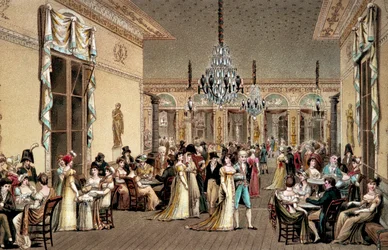 Den store salon af Cafe Frascati. Litografi af Philibert-Louis (Philibert Louis) Debucourt (1755-1832)