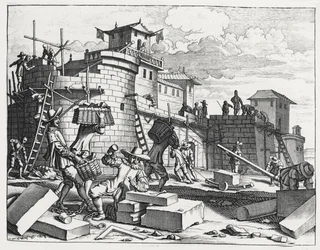 Portugisiske krigsfanger bygger et fort nær Kandy (gravering)