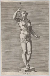 Tavle 7: Diana, statue af den nøgne gudinde stående på en sokkel, iført en halvmåne i ..., 1586
