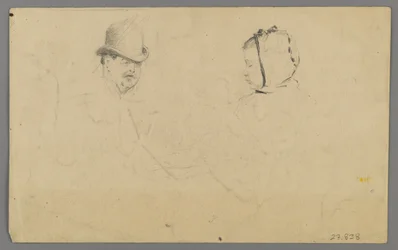 Hoveder af en mand og pige (grafit på papir)