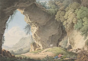 Klippelandskab med sovende hyrde, 1817.