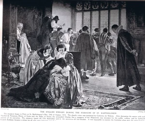 Den engelske ambassade under massakren på St. Bartholomew, illustration fra 